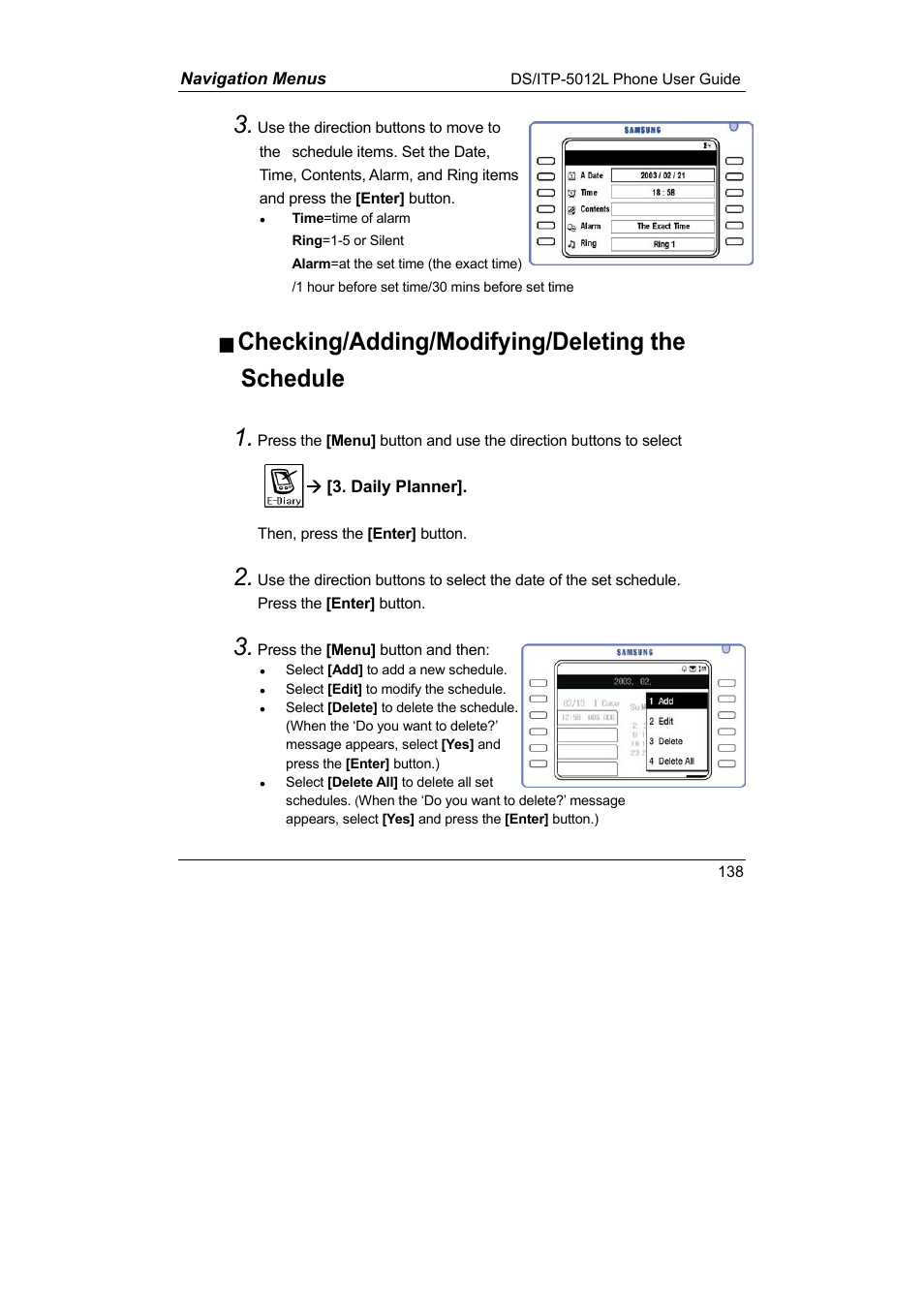 Checking/adding/modifying/deleting the schedule | Samsung DS-5012L User Manual | Page 151 / 187
