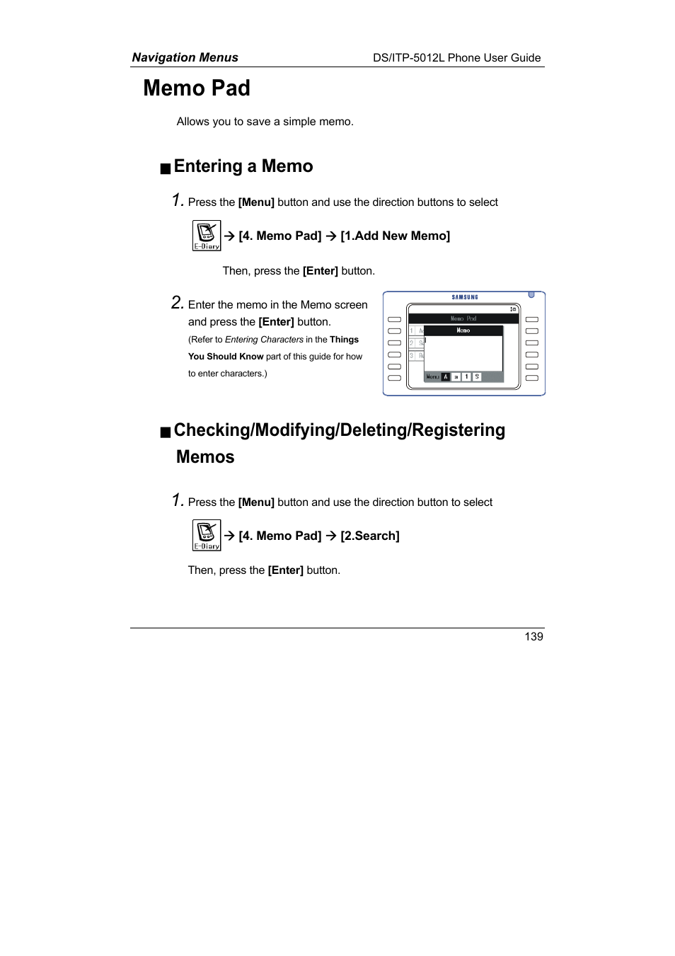 Memo pad | Samsung DS-5012L User Manual | Page 152 / 187