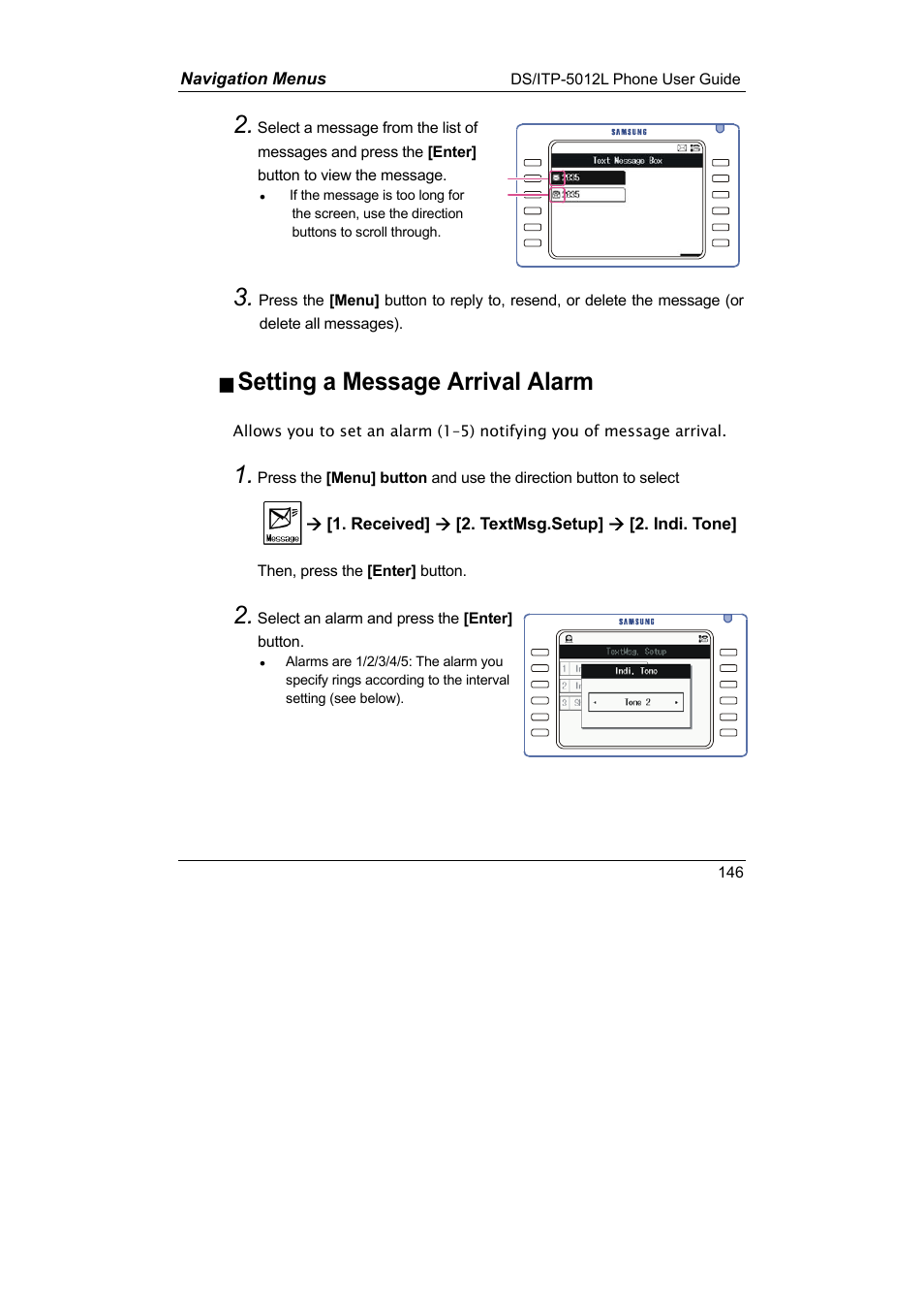 Setting a message arrival alarm | Samsung DS-5012L User Manual | Page 159 / 187
