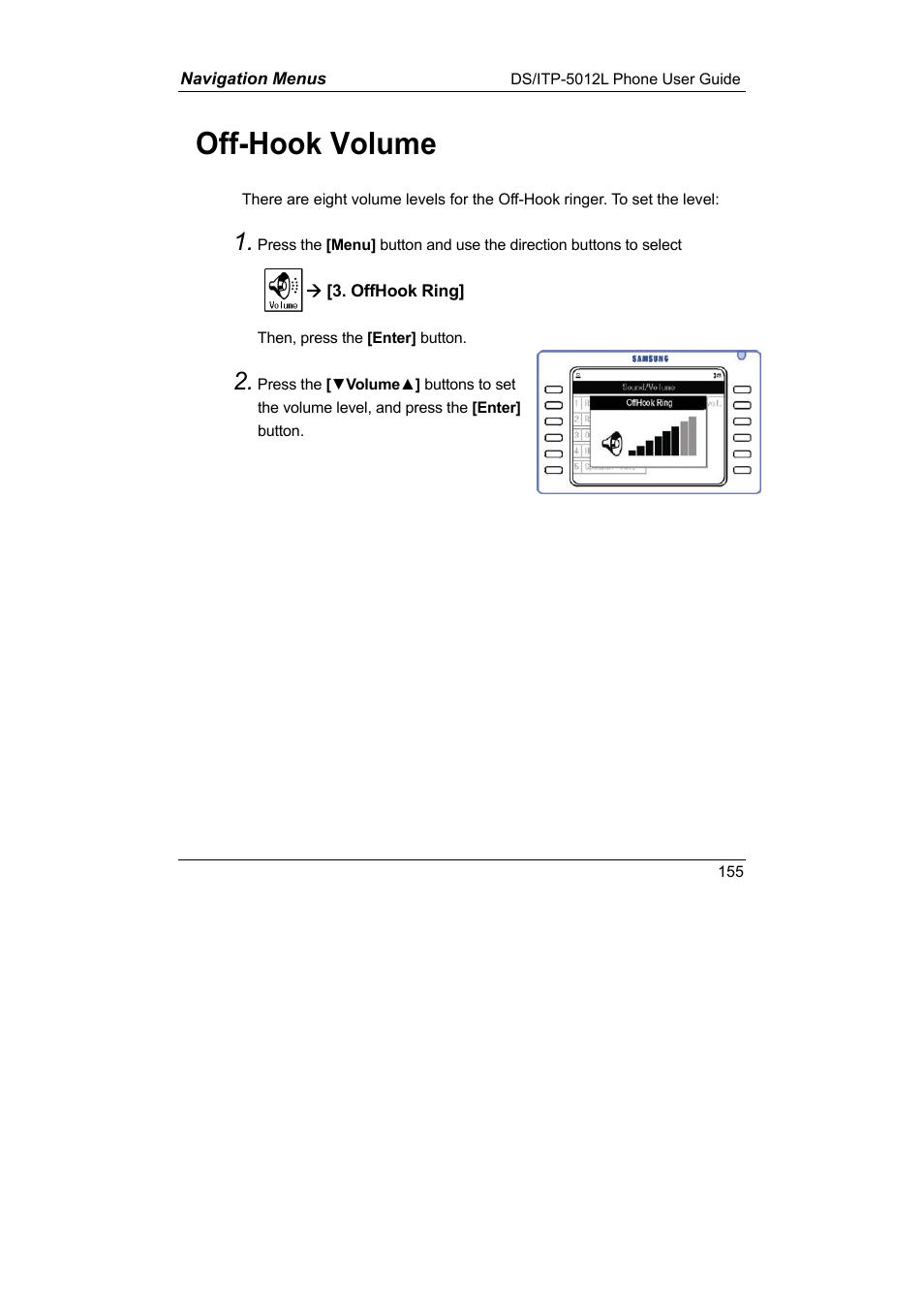 Off-hook volume | Samsung DS-5012L User Manual | Page 168 / 187