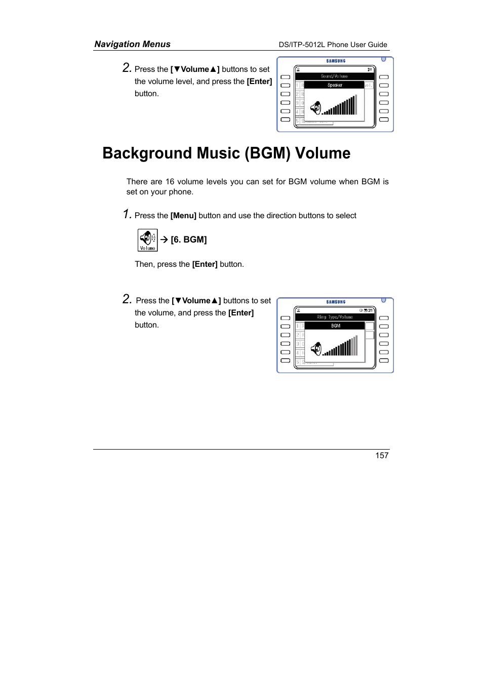 Background music (bgm) volume | Samsung DS-5012L User Manual | Page 170 / 187