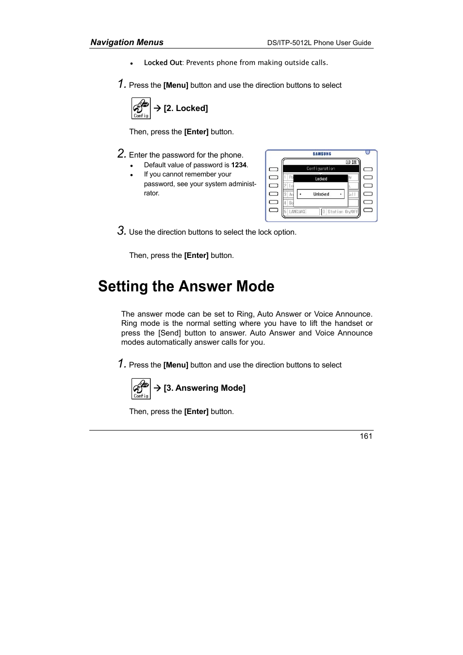 Setting the answer mode | Samsung DS-5012L User Manual | Page 174 / 187