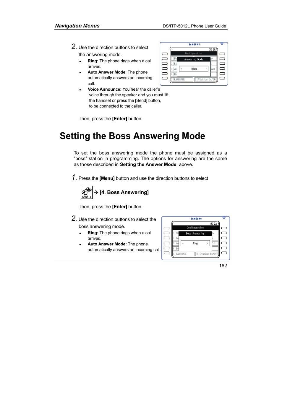 Setting the boss answering mode | Samsung DS-5012L User Manual | Page 175 / 187