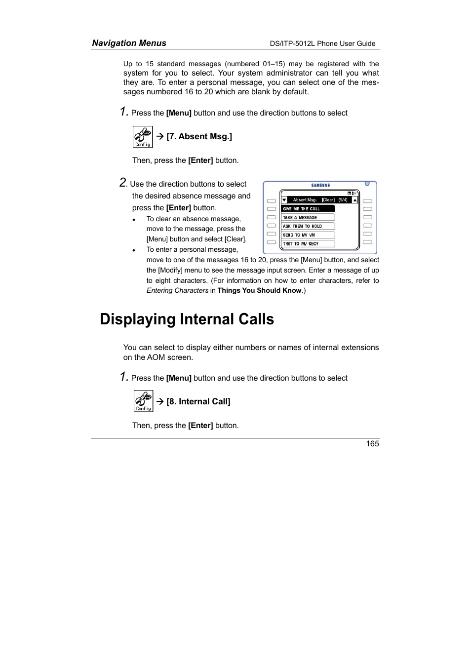 Displaying internal calls | Samsung DS-5012L User Manual | Page 178 / 187