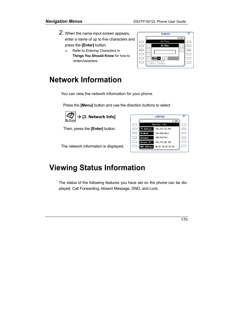 Network information viewing status information, Network information, Viewing status information | Samsung DS-5012L User Manual | Page 183 / 187