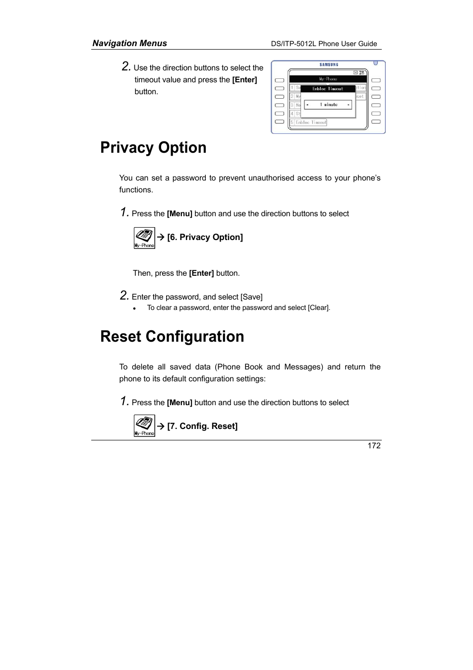 Privacy option reset configuration, Privacy option, Reset configuration | Samsung DS-5012L User Manual | Page 185 / 187