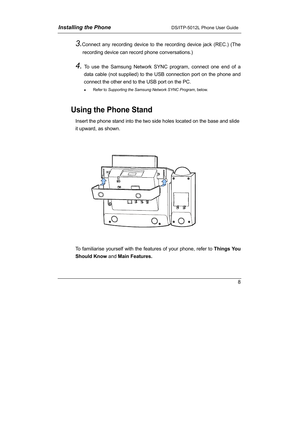 Using the phone stand | Samsung DS-5012L User Manual | Page 21 / 187