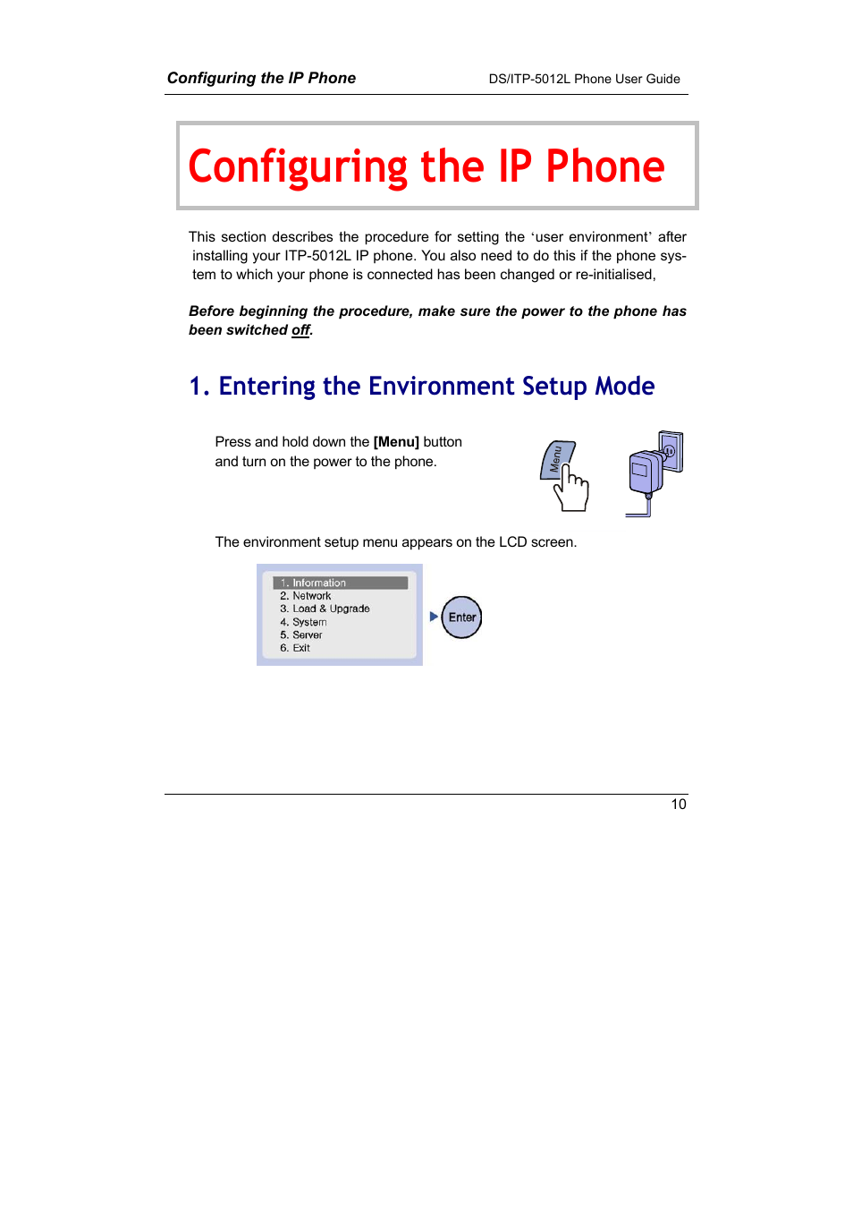 Configuring the ip phone, Entering the environment setup mode | Samsung DS-5012L User Manual | Page 23 / 187