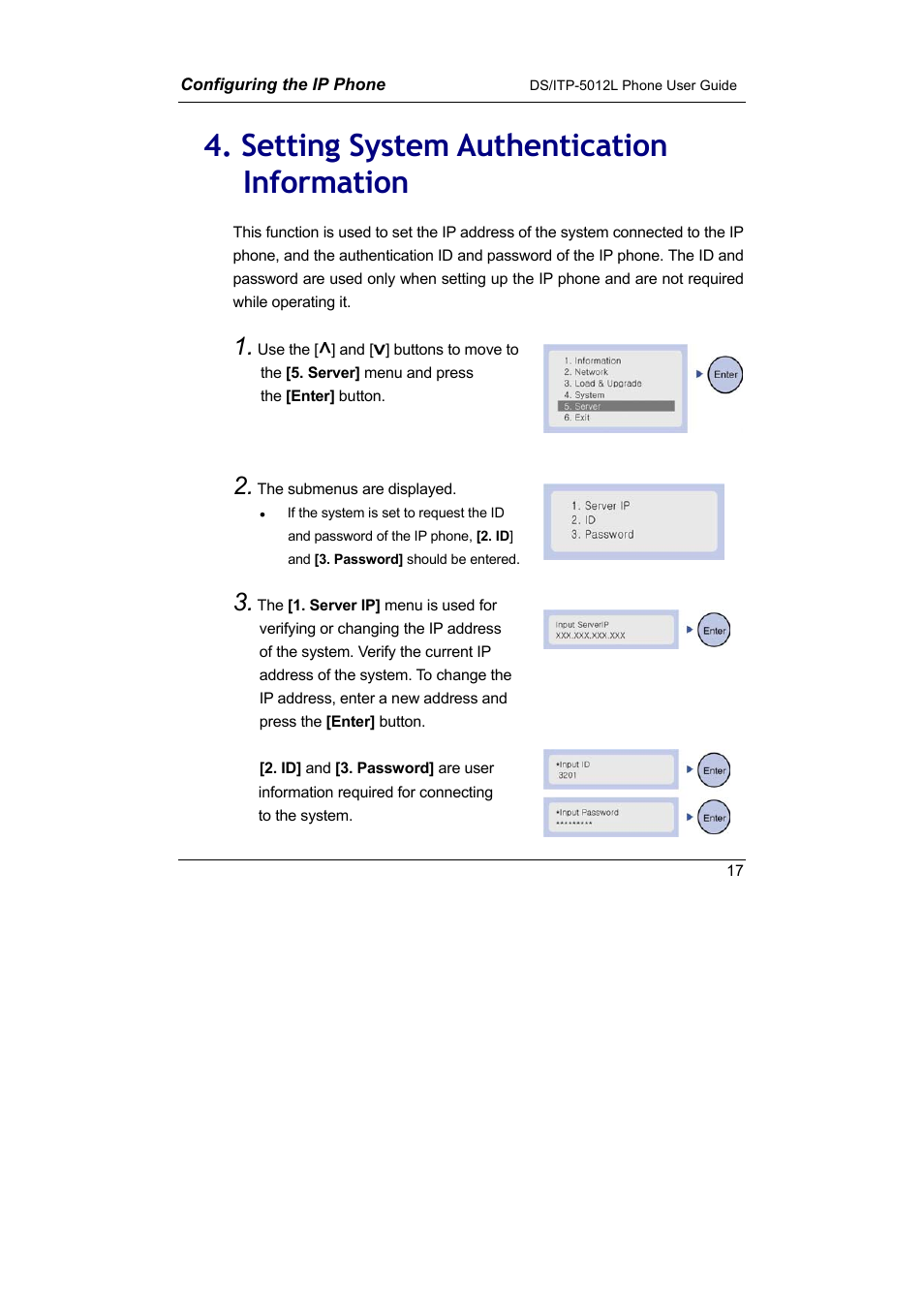 Setting system authentication information, Setting, System authentication information | Samsung DS-5012L User Manual | Page 30 / 187