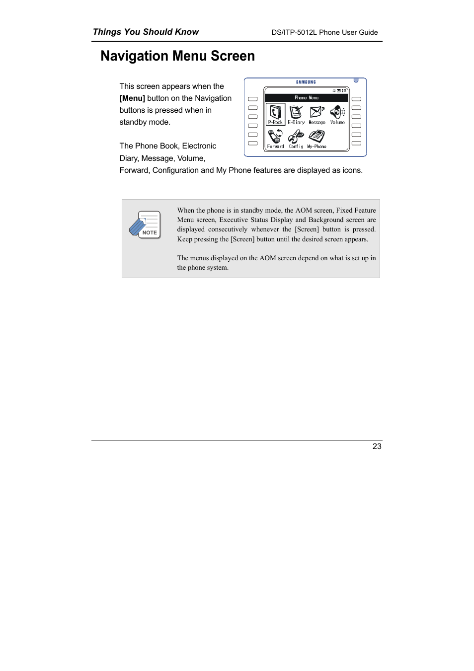 Navigation menu screen | Samsung DS-5012L User Manual | Page 36 / 187