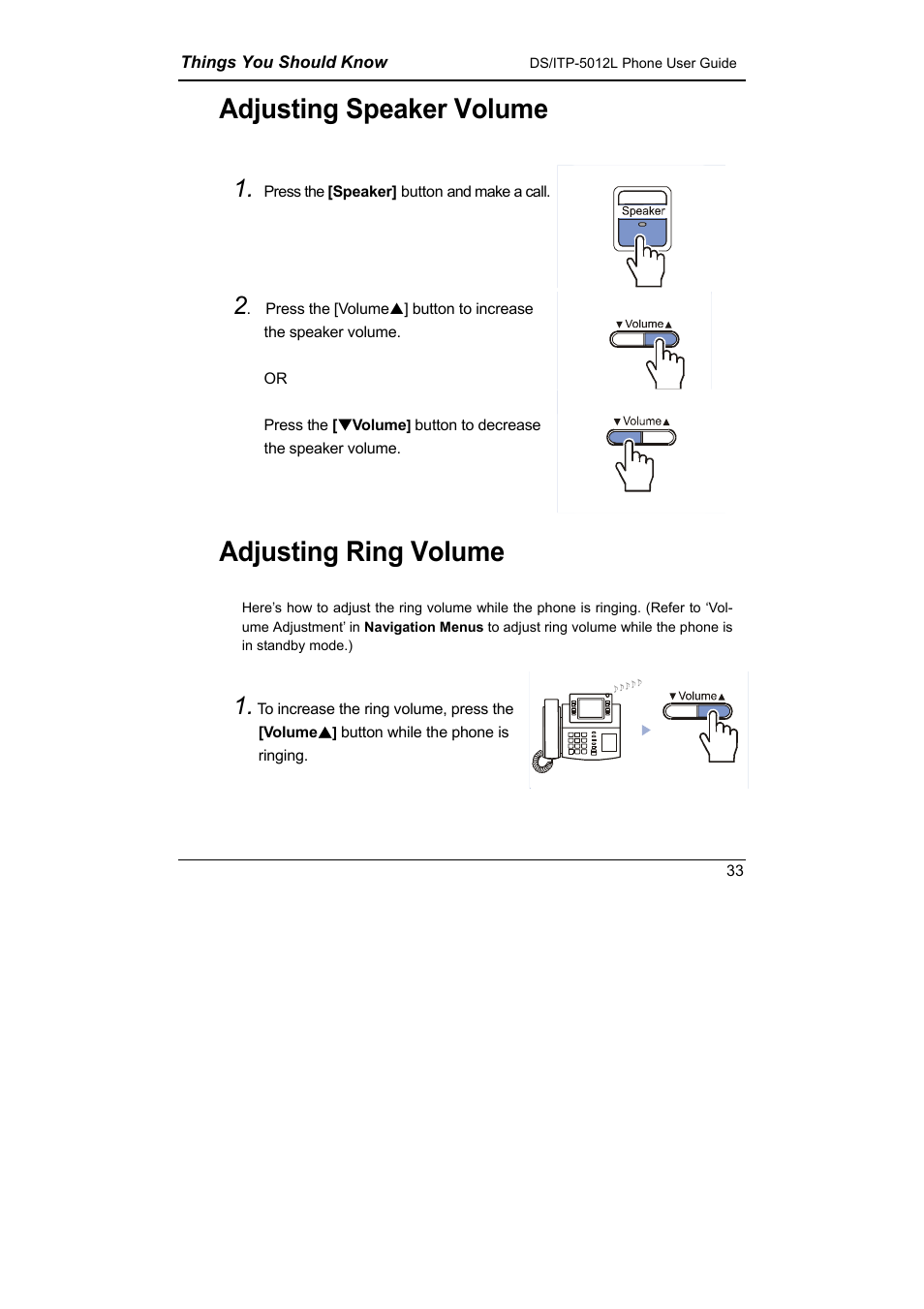 Adjusting speaker volume adjusting ring volume, Adjusting speaker volume, Adjusting ring volume | Samsung DS-5012L User Manual | Page 46 / 187
