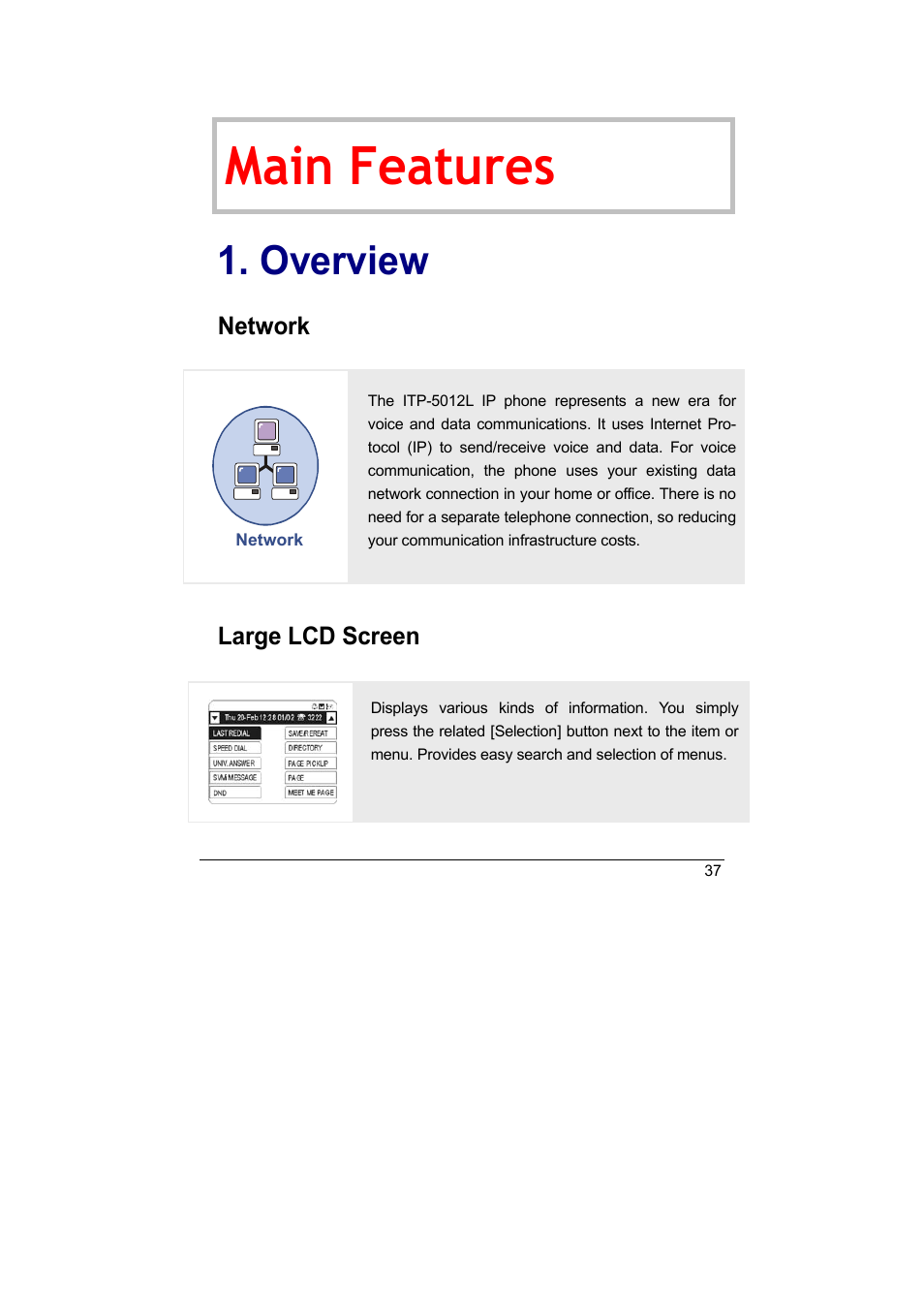 Main features, Overview | Samsung DS-5012L User Manual | Page 50 / 187