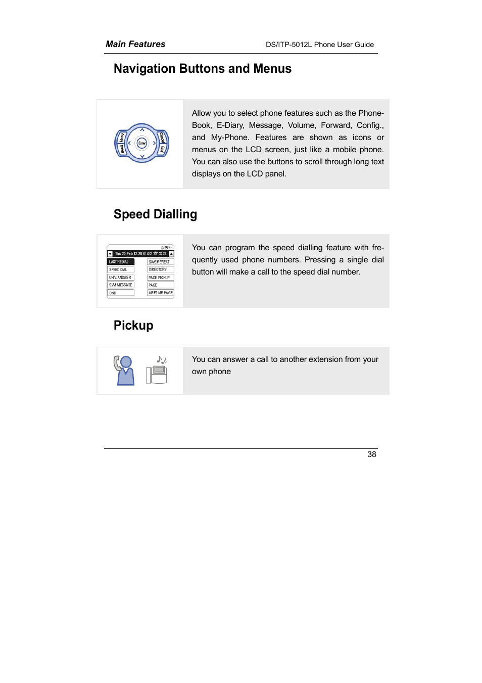 Navigation buttons and menus, Speed dialling, Pickup | Samsung DS-5012L User Manual | Page 51 / 187