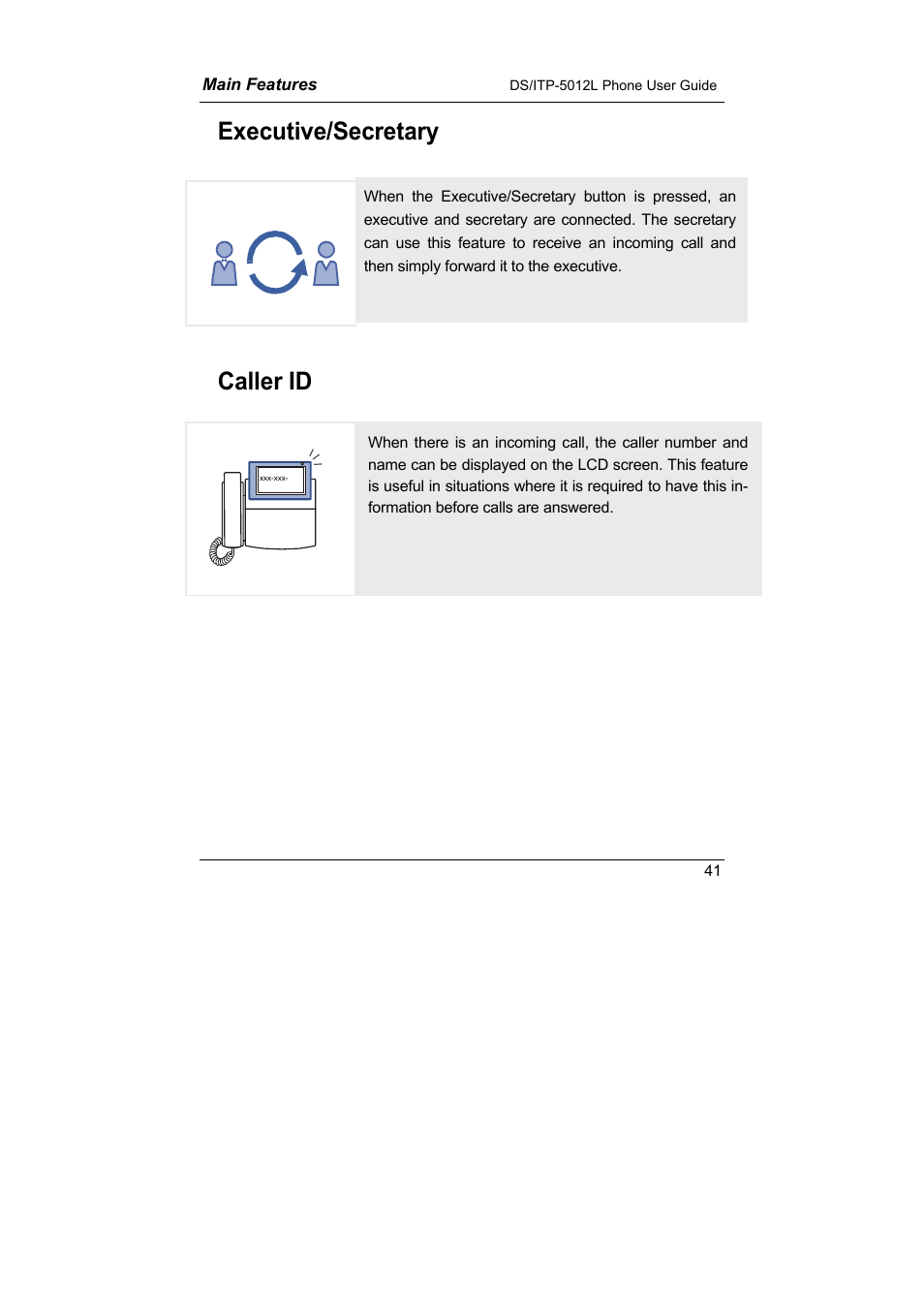 Executive/secretary, Caller id | Samsung DS-5012L User Manual | Page 54 / 187