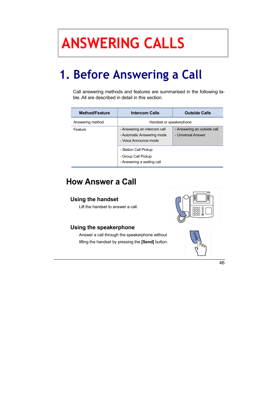 Answering calls, Before answering a call, How answer a call | Samsung DS-5012L User Manual | Page 59 / 187