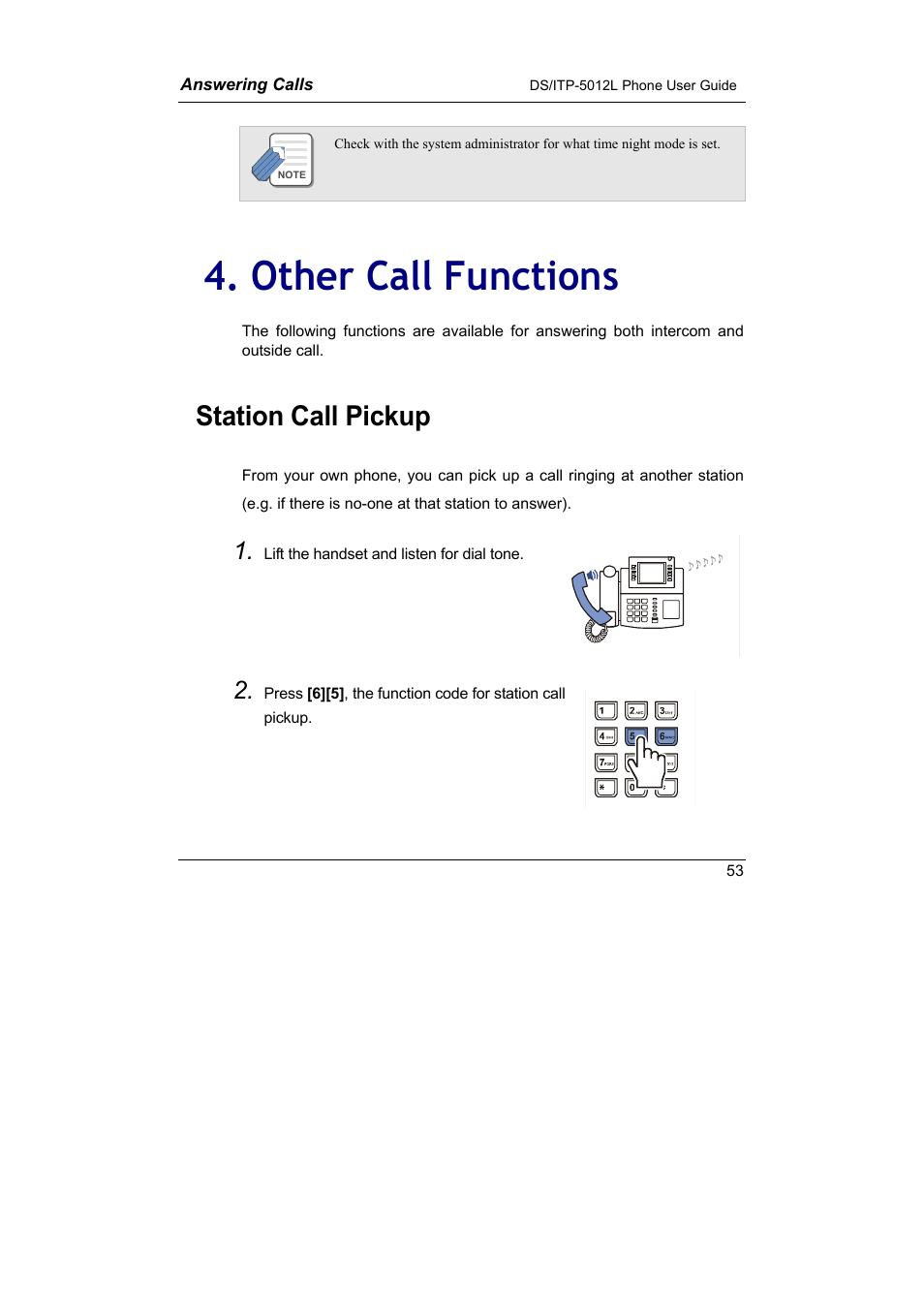 Other call functions, Other call functions station call pickup, Station call pickup | Samsung DS-5012L User Manual | Page 66 / 187