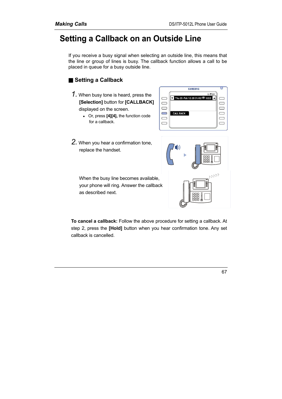 Setting a callback on an outside line | Samsung DS-5012L User Manual | Page 80 / 187