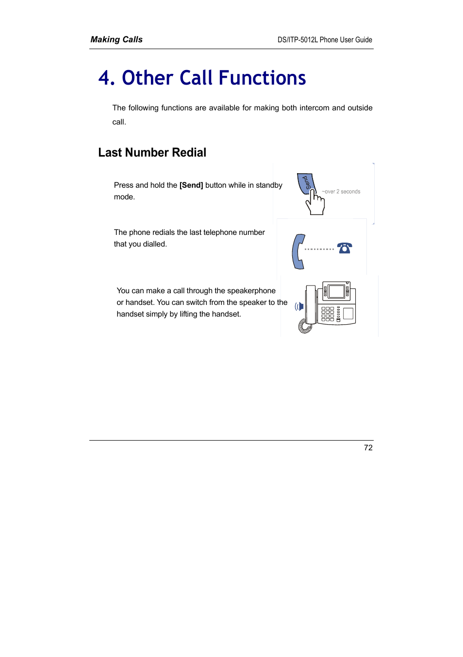Other call functions, Other call functions last number redial, Last number redial | Samsung DS-5012L User Manual | Page 85 / 187