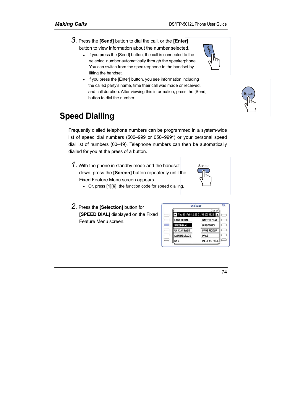 Speed dialling | Samsung DS-5012L User Manual | Page 87 / 187
