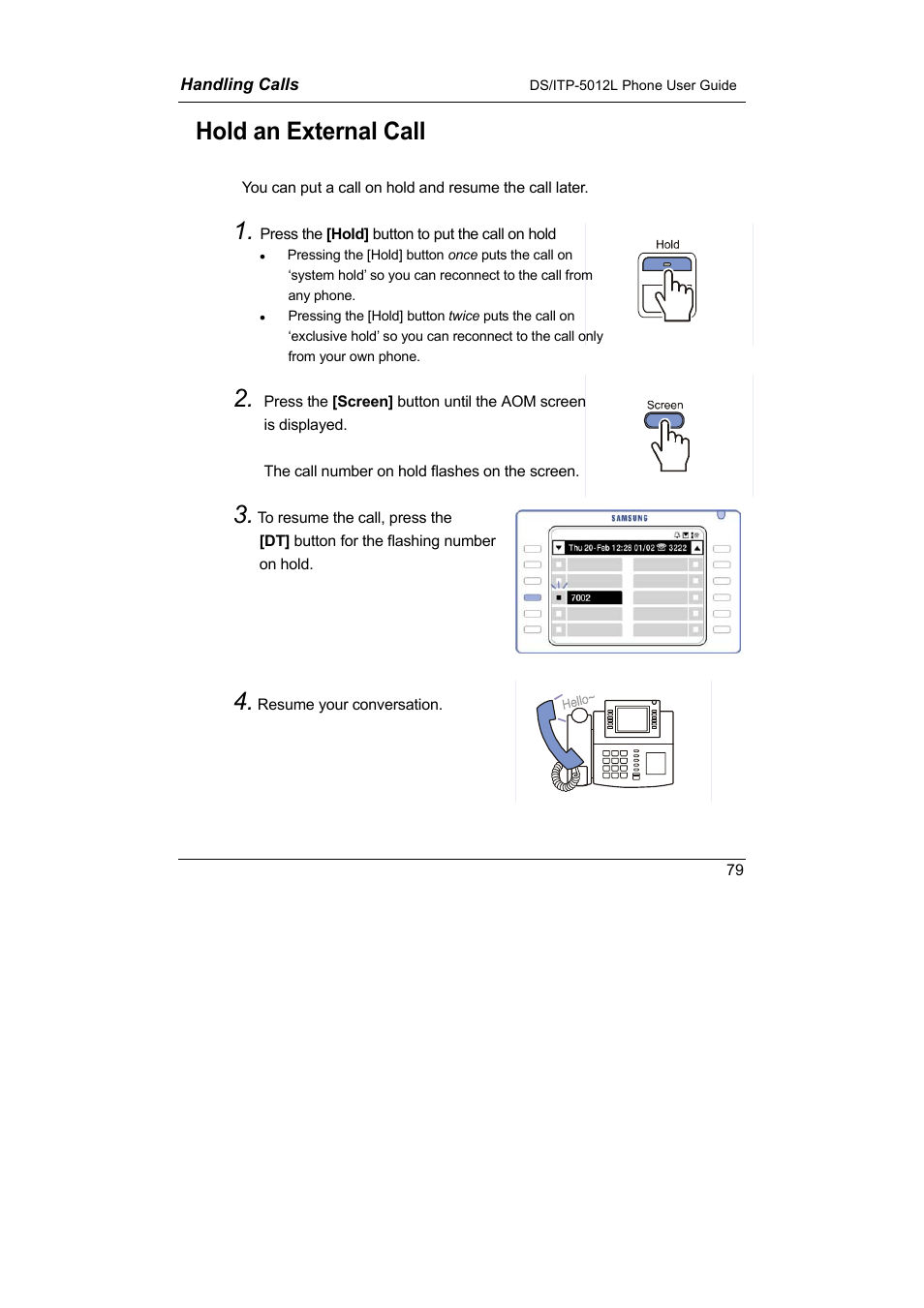 Hold an external call | Samsung DS-5012L User Manual | Page 92 / 187