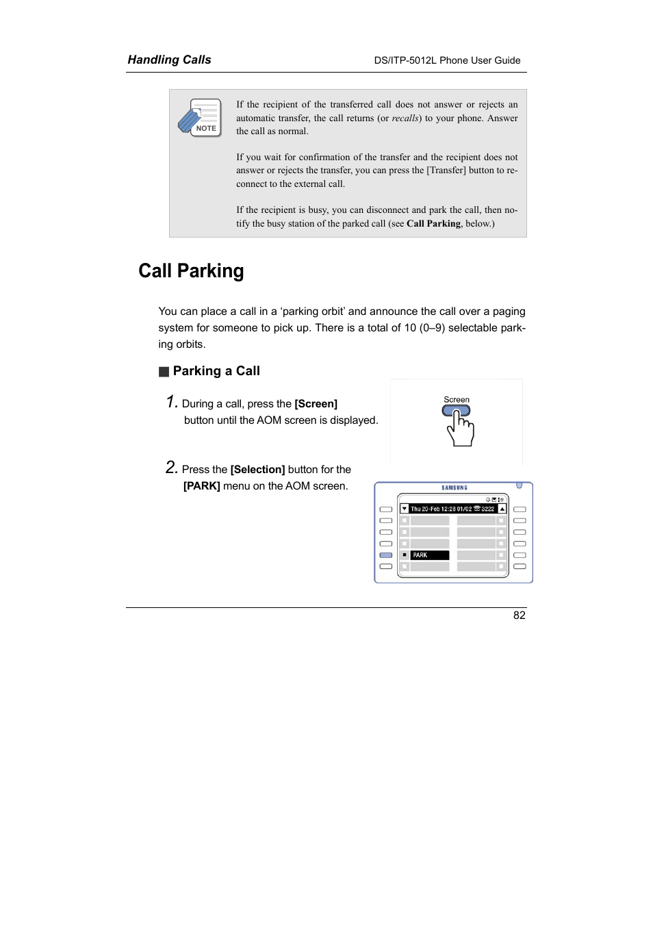 Call parking | Samsung DS-5012L User Manual | Page 95 / 187