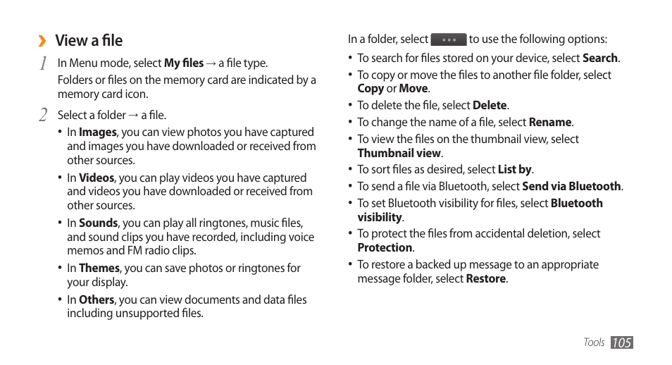 View a file | Samsung WAVE GT-S8500 User Manual | Page 105 / 145
