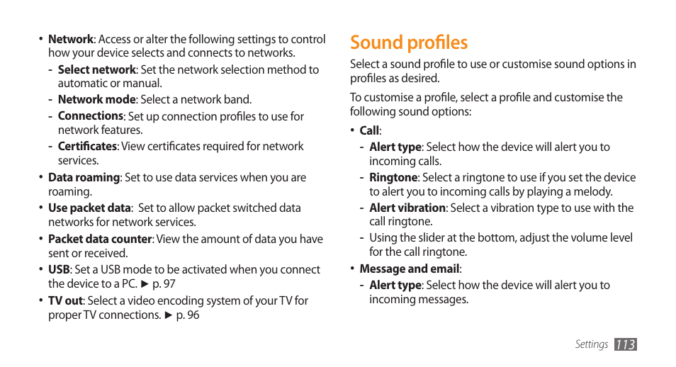 Sound profiles | Samsung WAVE GT-S8500 User Manual | Page 113 / 145