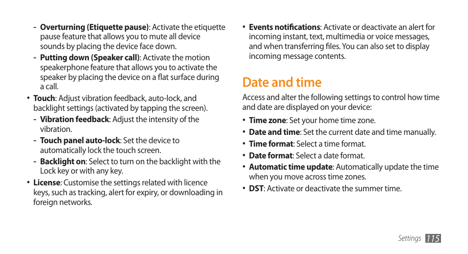 Date and time | Samsung WAVE GT-S8500 User Manual | Page 115 / 145