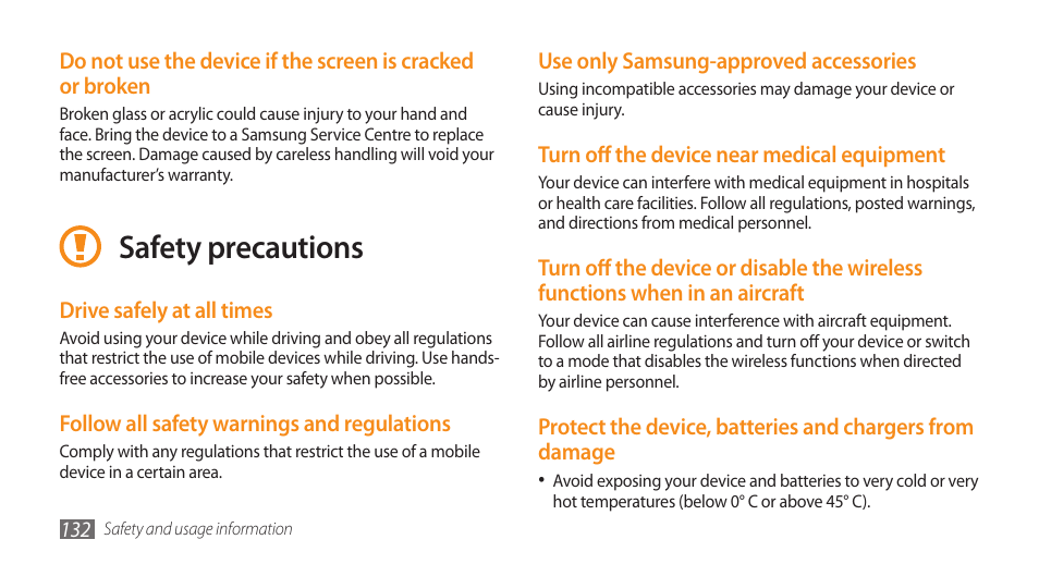 Safety precautions | Samsung WAVE GT-S8500 User Manual | Page 132 / 145