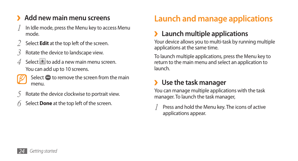 Launch and manage applications | Samsung WAVE GT-S8500 User Manual | Page 24 / 145