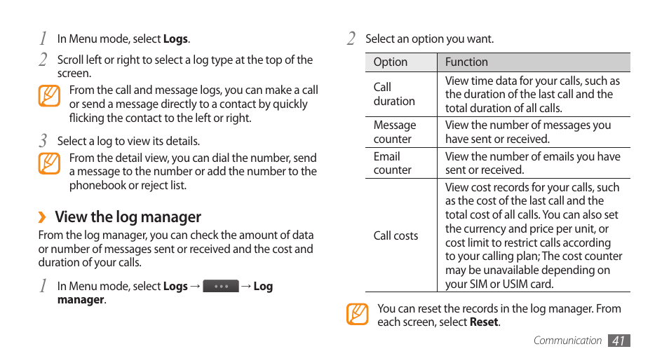 View the log manager | Samsung WAVE GT-S8500 User Manual | Page 41 / 145