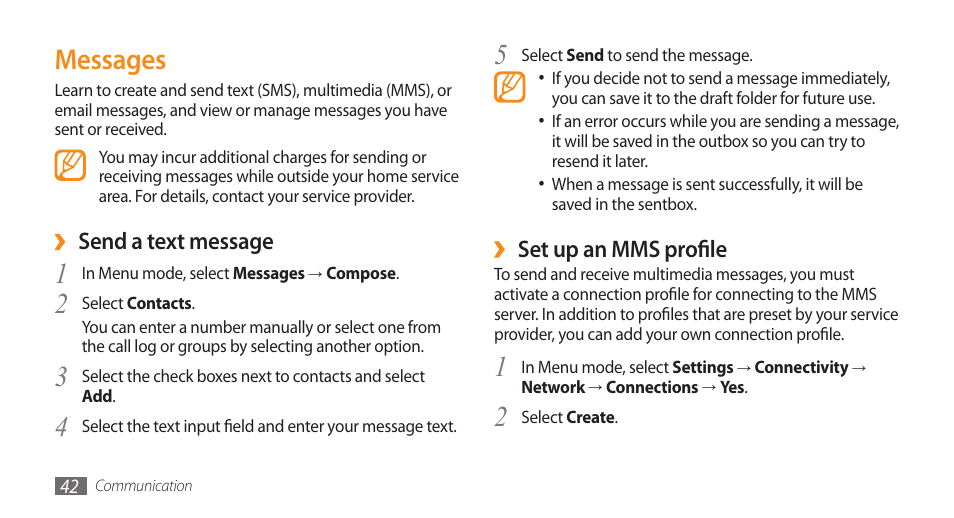 Messages | Samsung WAVE GT-S8500 User Manual | Page 42 / 145