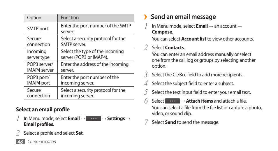Send an email message | Samsung WAVE GT-S8500 User Manual | Page 48 / 145