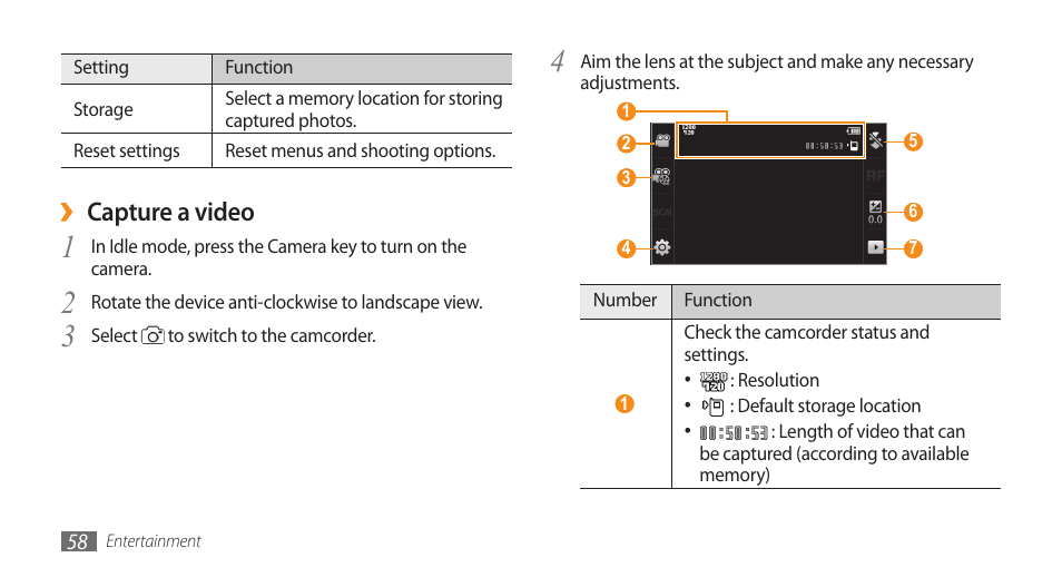 Capture a video | Samsung WAVE GT-S8500 User Manual | Page 58 / 145