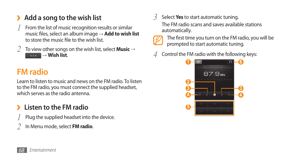 Fm radio | Samsung WAVE GT-S8500 User Manual | Page 68 / 145