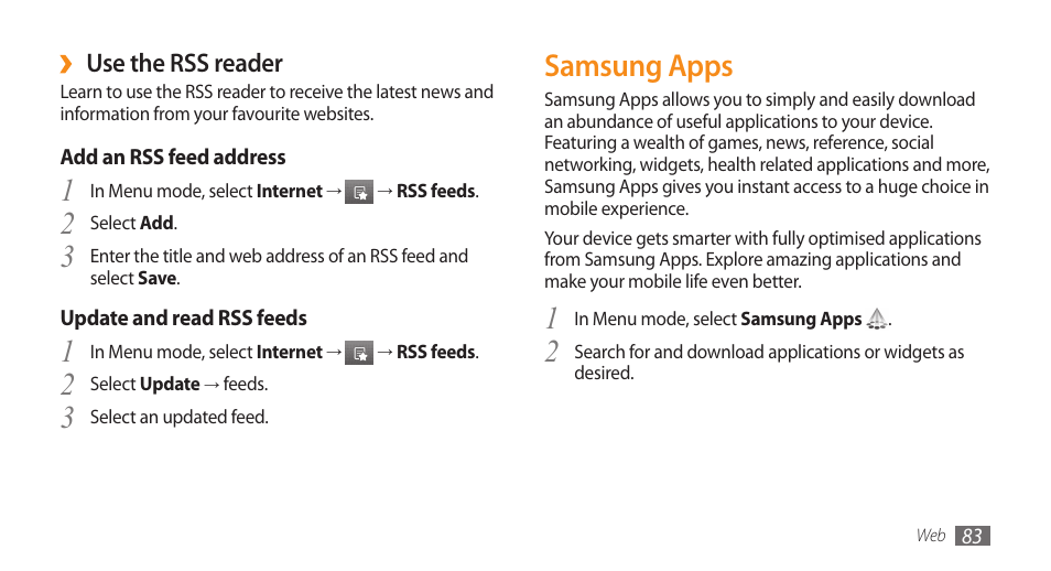 Samsung apps | Samsung WAVE GT-S8500 User Manual | Page 83 / 145