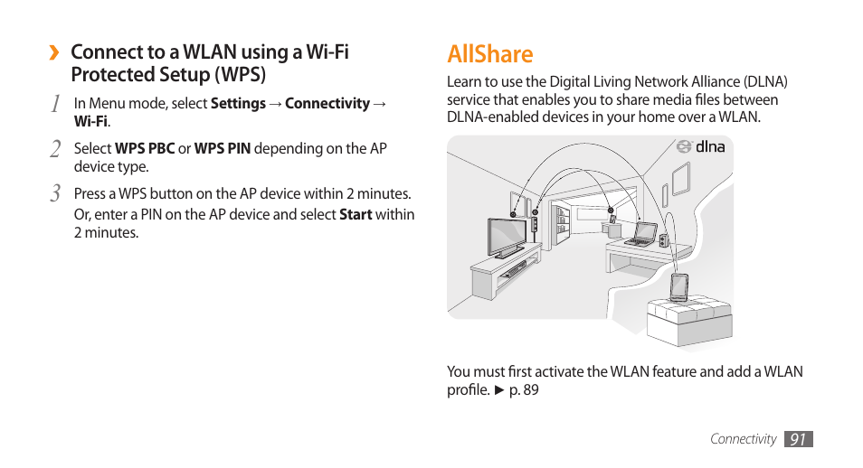 Allshare | Samsung WAVE GT-S8500 User Manual | Page 91 / 145