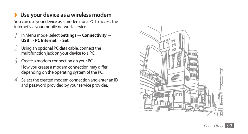 Use your device as a wireless modem | Samsung WAVE GT-S8500 User Manual | Page 99 / 145