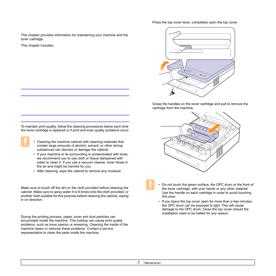 Maintenance, Printing a machine report, Cleaning your machine | Cleaning the outside, Cleaning the inside, Printing a machine report cleaning your machine, Cleaning the outside cleaning the inside | Samsung ML-1630 User Manual | Page 27 / 81