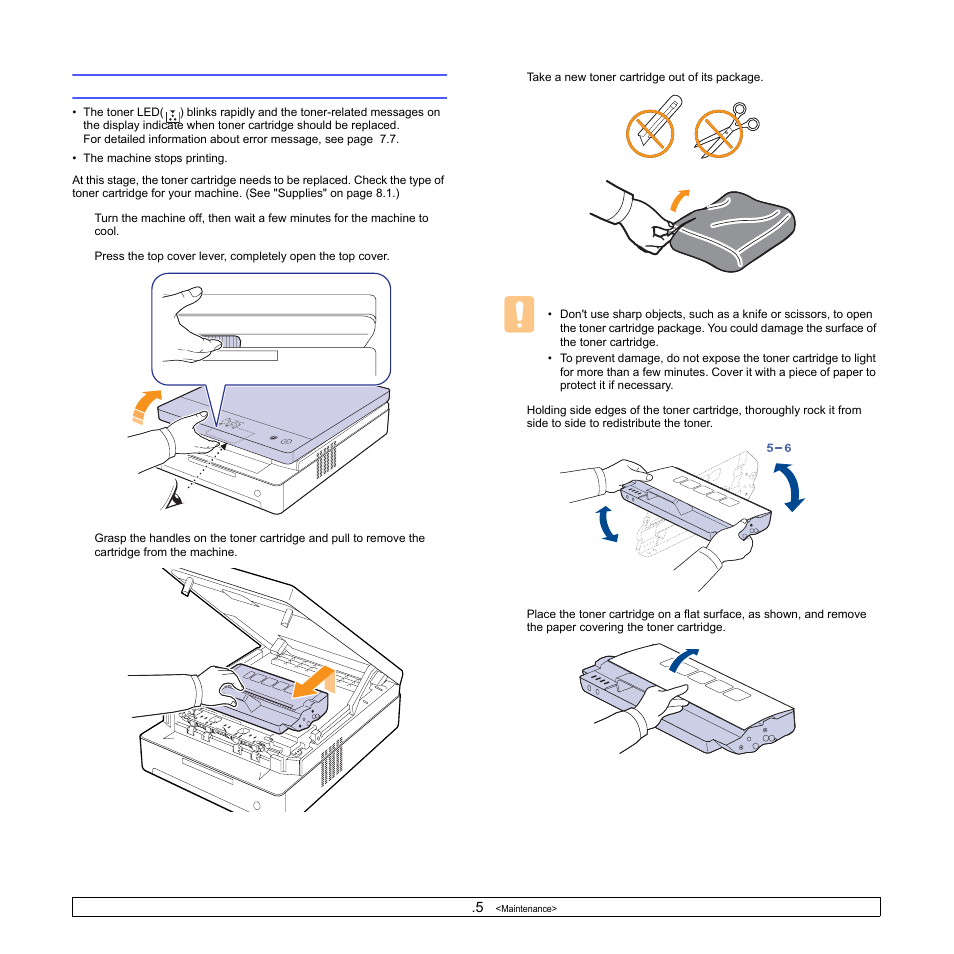Replacing the toner cartridge | Samsung ML-1630 User Manual | Page 31 / 81