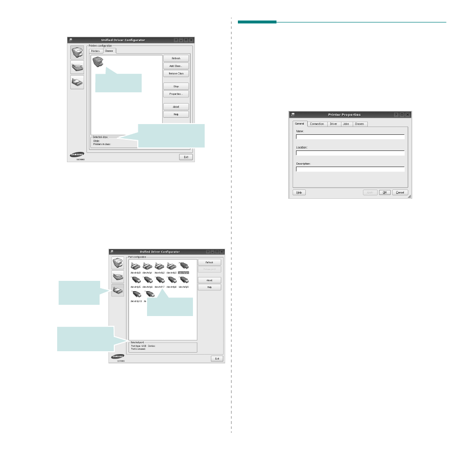 Ports configuration, Configuring printer properties | Samsung ML-1630 User Manual | Page 73 / 81