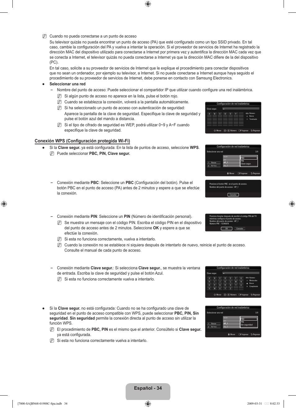 Español, Conexión wps (configuración protegida wi-fi) | Samsung UNB700 User Manual | Page 132 / 181