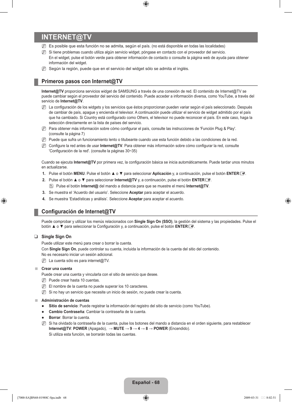 Internet@tv, Primeros pasos con internet@tv, Configuración de internet@tv | Samsung UNB700 User Manual | Page 166 / 181