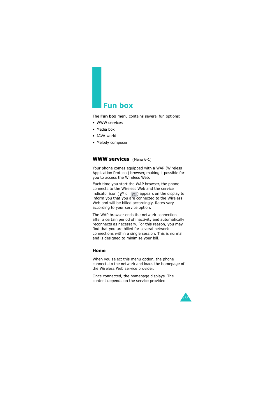 Fun box, Www services (menu 6-1) | Samsung GH68-06534A User Manual | Page 134 / 215