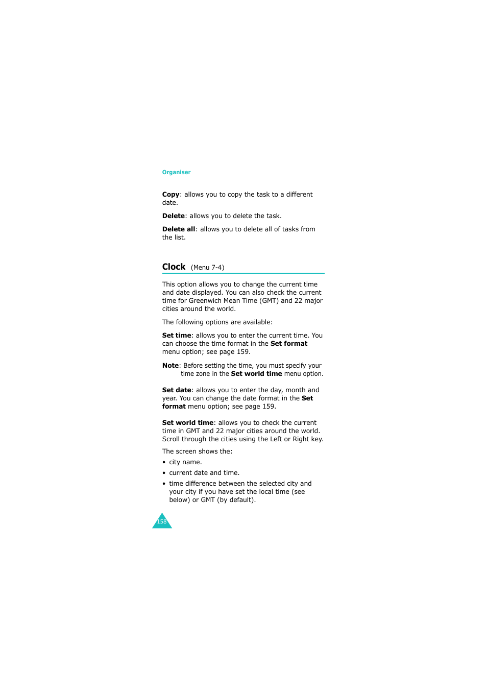 Clock (menu 7-4), Clock | Samsung GH68-06534A User Manual | Page 159 / 215