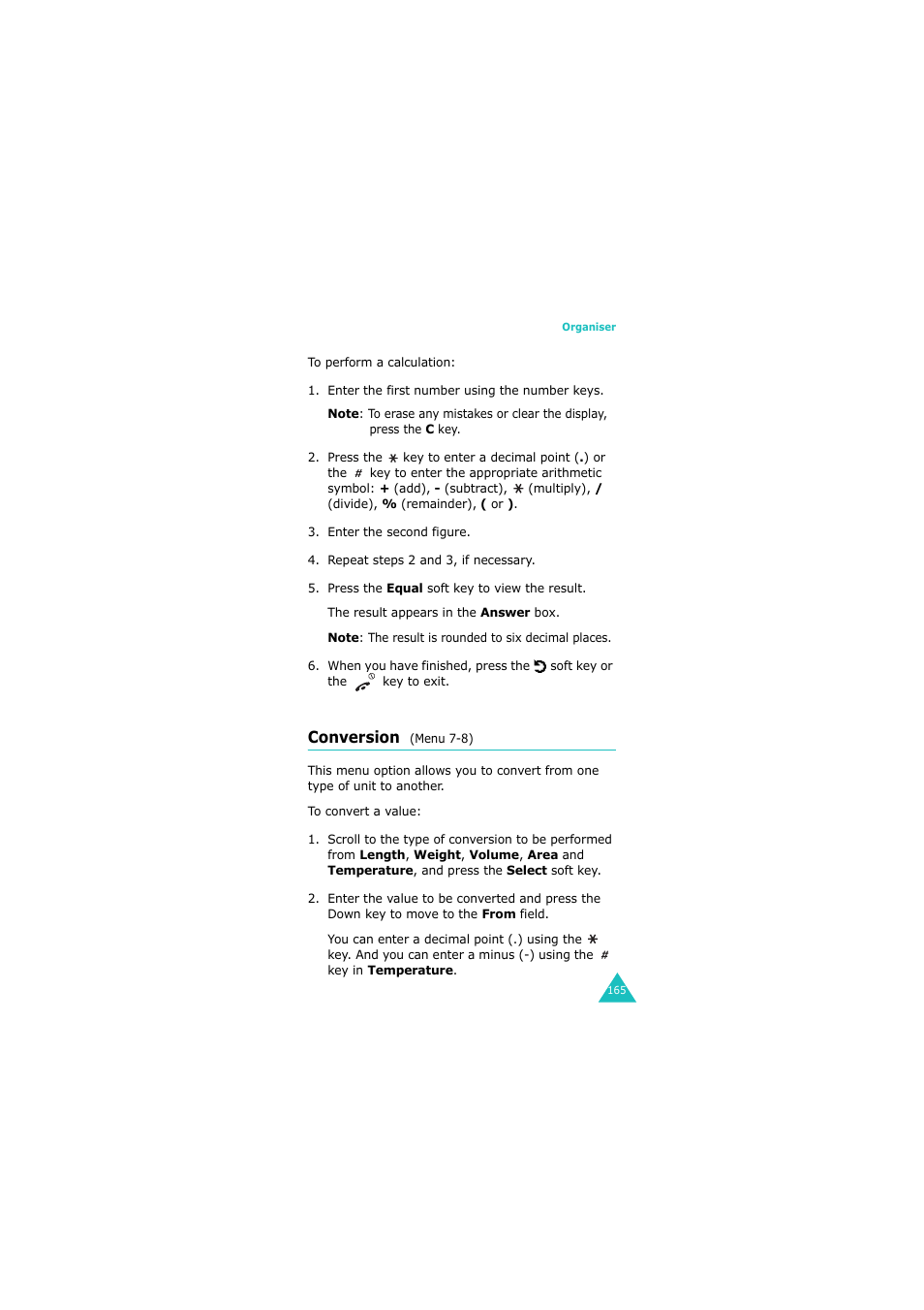 Conversion (menu 7-8), Conversion | Samsung GH68-06534A User Manual | Page 166 / 215