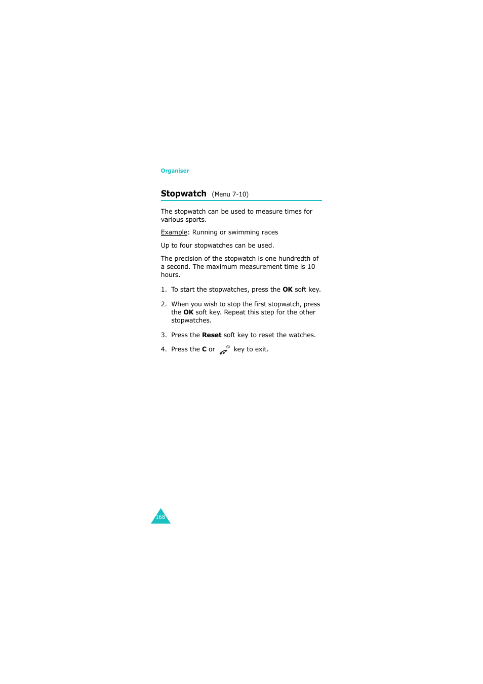Stopwatch (menu 7-10), Stopwatch | Samsung GH68-06534A User Manual | Page 169 / 215