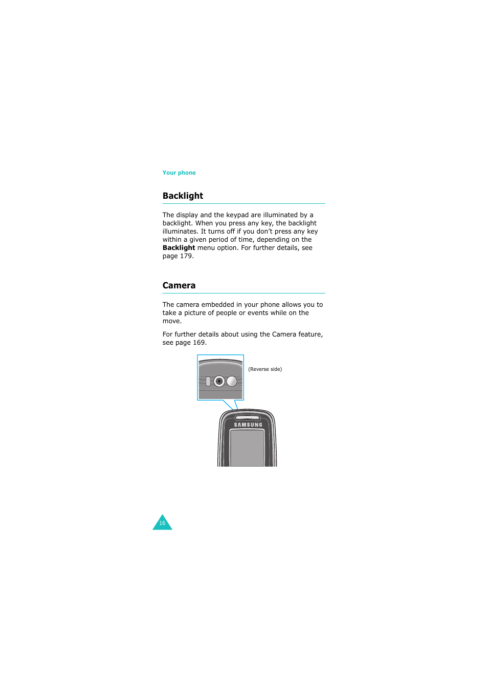 Backlight, Camera | Samsung GH68-06534A User Manual | Page 17 / 215