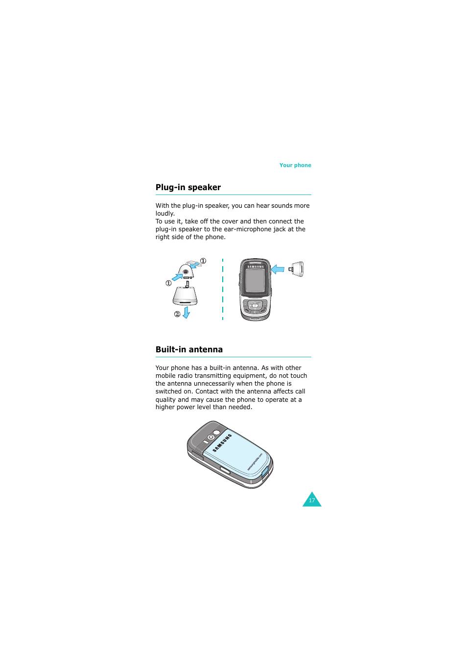 Plug-in speaker, Built-in antenna | Samsung GH68-06534A User Manual | Page 18 / 215