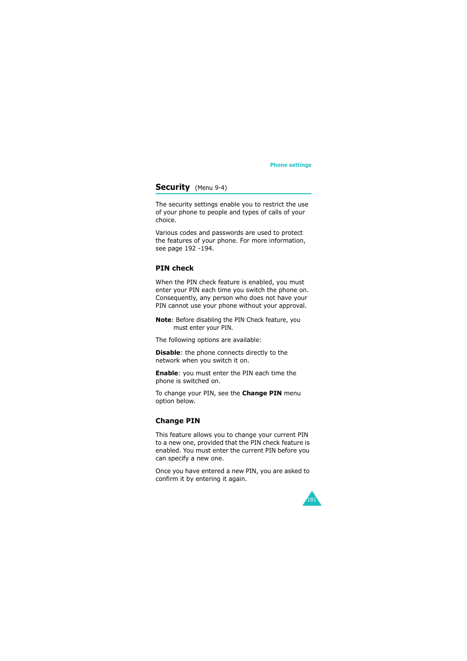 Security (menu 9-4) | Samsung GH68-06534A User Manual | Page 182 / 215